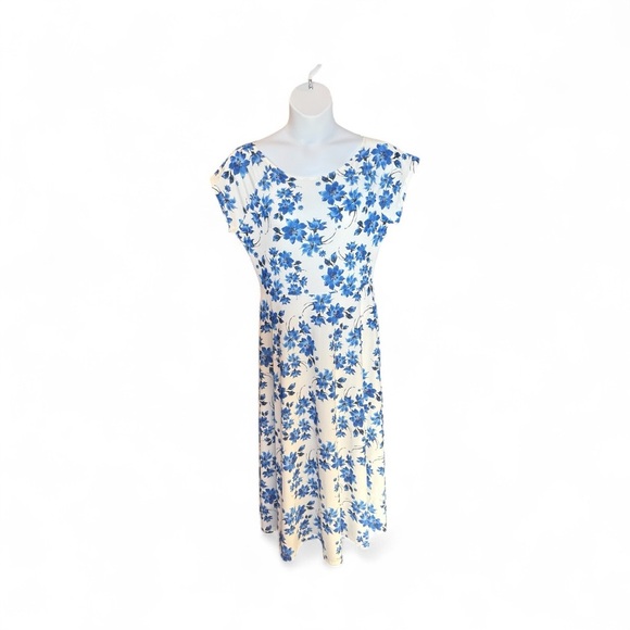 LBisse Blue Floral Midi Dress – Size 1X (NWT) Super Soft Stretchy Feminine Cutie - Picture 7 of 9